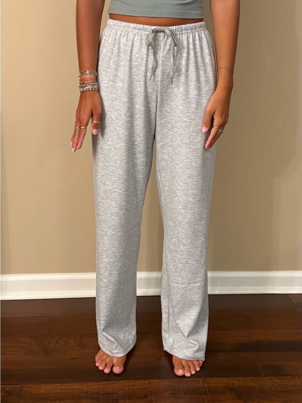 SHEIN Light Gray Drawstring Wide-Leg Lounge Pants